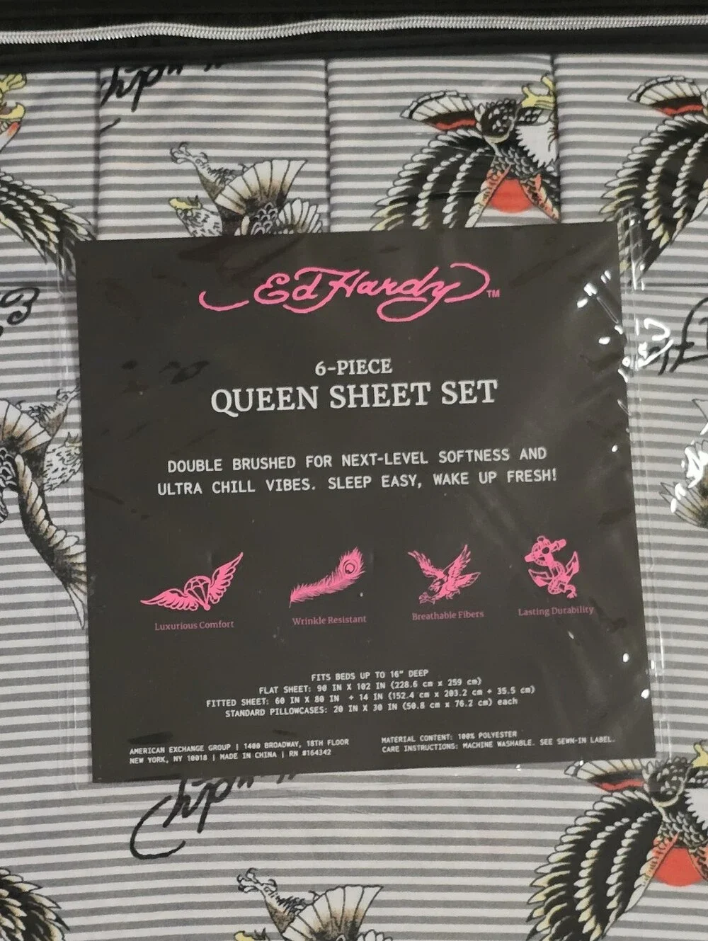 🦅 Ed Hardy 6 Piece Soaring Eagle Queen Sheet Set